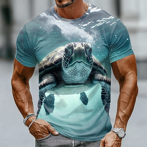 Herren Tiermotiv Lustig T Shirt Kurzarm T-Shirt 3D-Druck Rundhalsausschnitt Hemd Urlaub Übertrieben Designer Party Ferien Blau Blau 2# Sommer Frühling Bekleidung S M L XL XXL XXXL Image