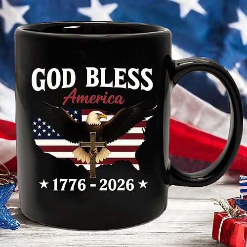 Tasse zum 250. Jahrestag der Vereinigten Staaten, patriotisches Geschenk, Keramik-Kaffeebecher zum 550. Jahrestag, 1776–2026 Amerika 250, Geschenk zum Unabhängigkeitstag (4. Juli) für Männer und Image