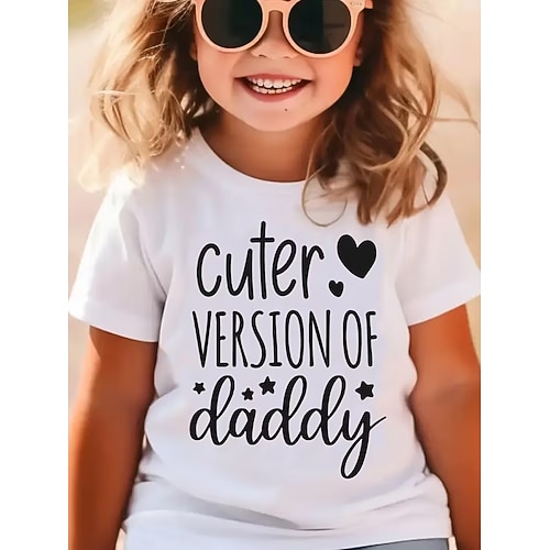 Mädchen 3D Grafik Buchstabe T-Shirt Kurzarm 3D-Druck Sommer Frühling Sport Mode Streetwear Kinder 4-12 Jahre Rundhalsausschnitt Lässig Täglich Outdoor Normale Passform Image