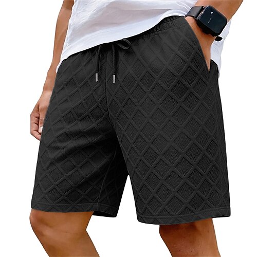 Herren Shorts Freizeitshorts Jacquard Kordelzug Einfach Komfort Atmungsaktiv Knielang Lässig Outdoor Strand Urlaub Mode Schwarz Weiß Mikroelastisch Image