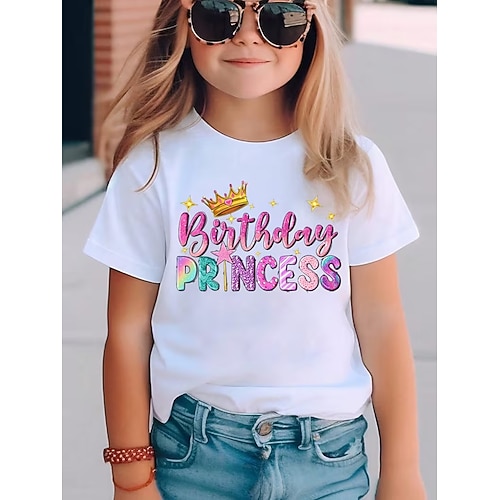 100% Baumwolle Kinder Mädchen Schwarz Weiß Grafik Buchstabe T-Shirt Rundhalsausschnitt Kurzarm Outdoor Streetwear Geburtstag Mode Täglich Lässig Drucken Frühling Ganzjahres Image