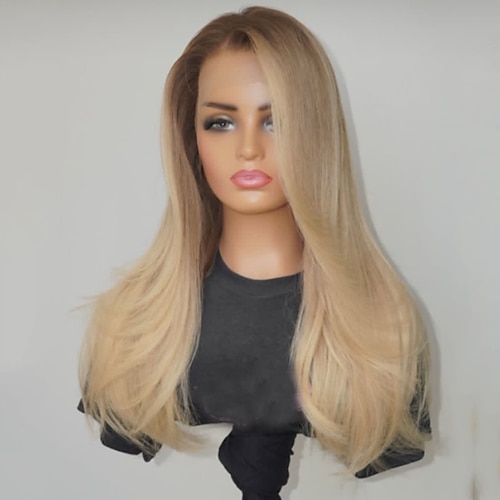 Echthaarperücken aus Remy-Haar (5x5 Closure), Echthaarperücken mit 13x4 Lace-Front, eurasisches Haar, glattes blondes Ombré-Haar, Lace-Front-Perücken mit Highlights Image