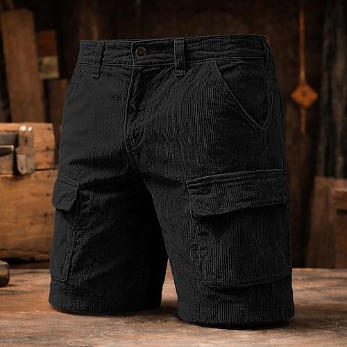 Herren Cargo-Shorts Shorts Freizeitshorts Cordshorts Shorts mit Struktur Tasche Strukturiert Einfach Knielang Lässig Outdoor Streetwear Mode Streetwear Schwarz Wein Mikroelastisch Image
