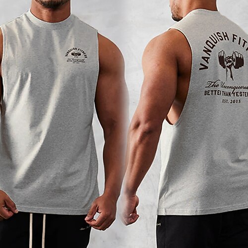 Herren Workout-Tanktop Lauf-Tanktop Fitness-Tanktop Ärmellos Oberteil Sommer Frühling Herbst Buchstabe Schnelltrocknend Feuchtigkeitsableitend Fitnesstraining Aktives Training Übung Sportbekleidung Image