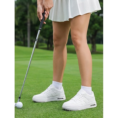 Schwarze Damen-Golfschuhe mit Schnürung – gepolsterte Plateau-Golfschuhe für Damen, rutschfestes Spikes-Design für Golf, Training, Spaziergänge und Freizeitsport Image