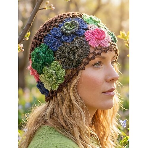 Gehäkelter Damen-Blumenhut, in verschiedenen Farben erhältlich, aus Strickmaterial, perfekt für die Freizeit im Frühling und Sommer. Image