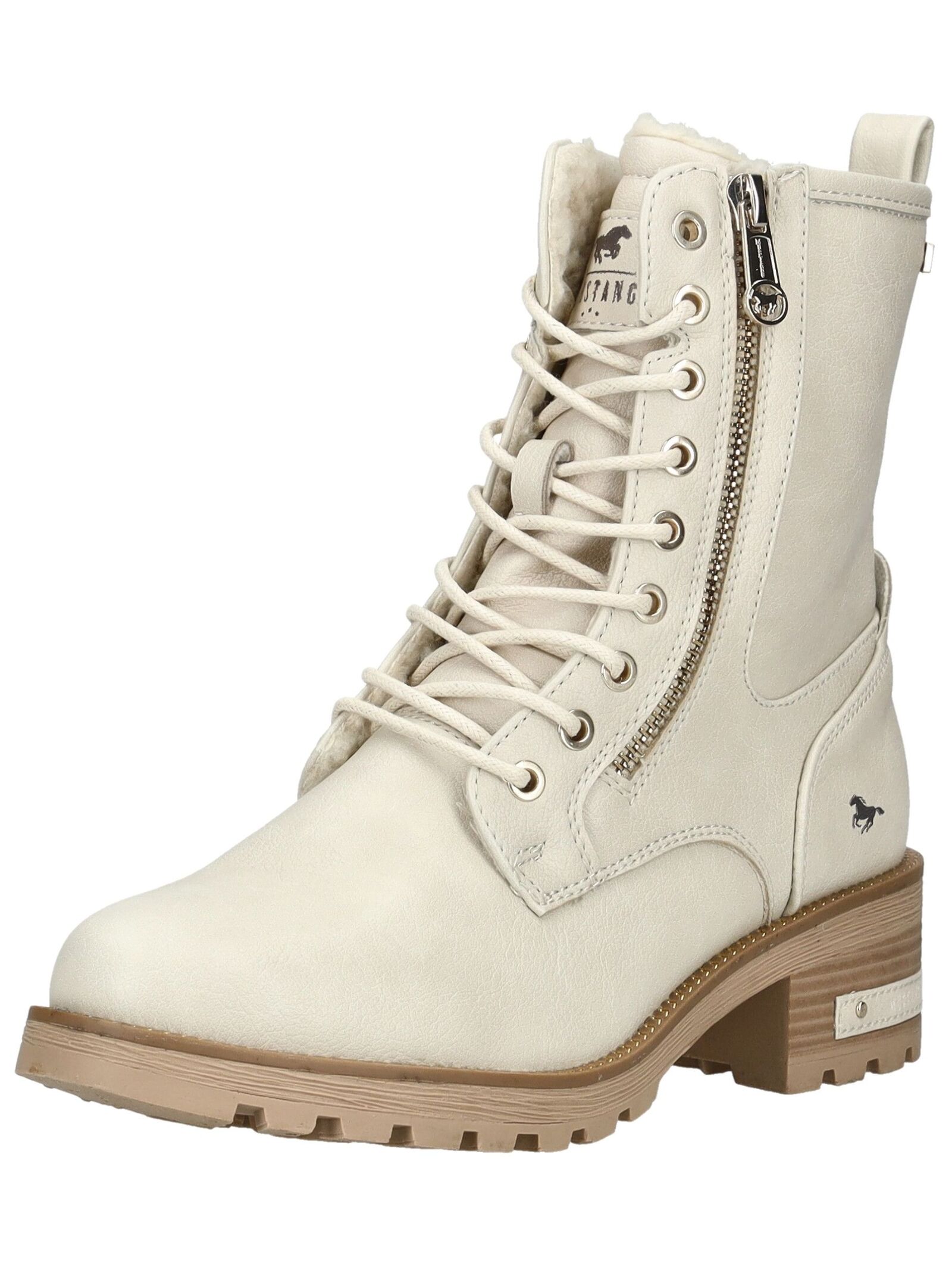 Schnürstiefelette MUSTANG SHOES "Mustang Shoes Stiefelette Lederimitat", Damen, Gr. 40, ivory, Lederimitat, Schuhe Schnürstiefelette