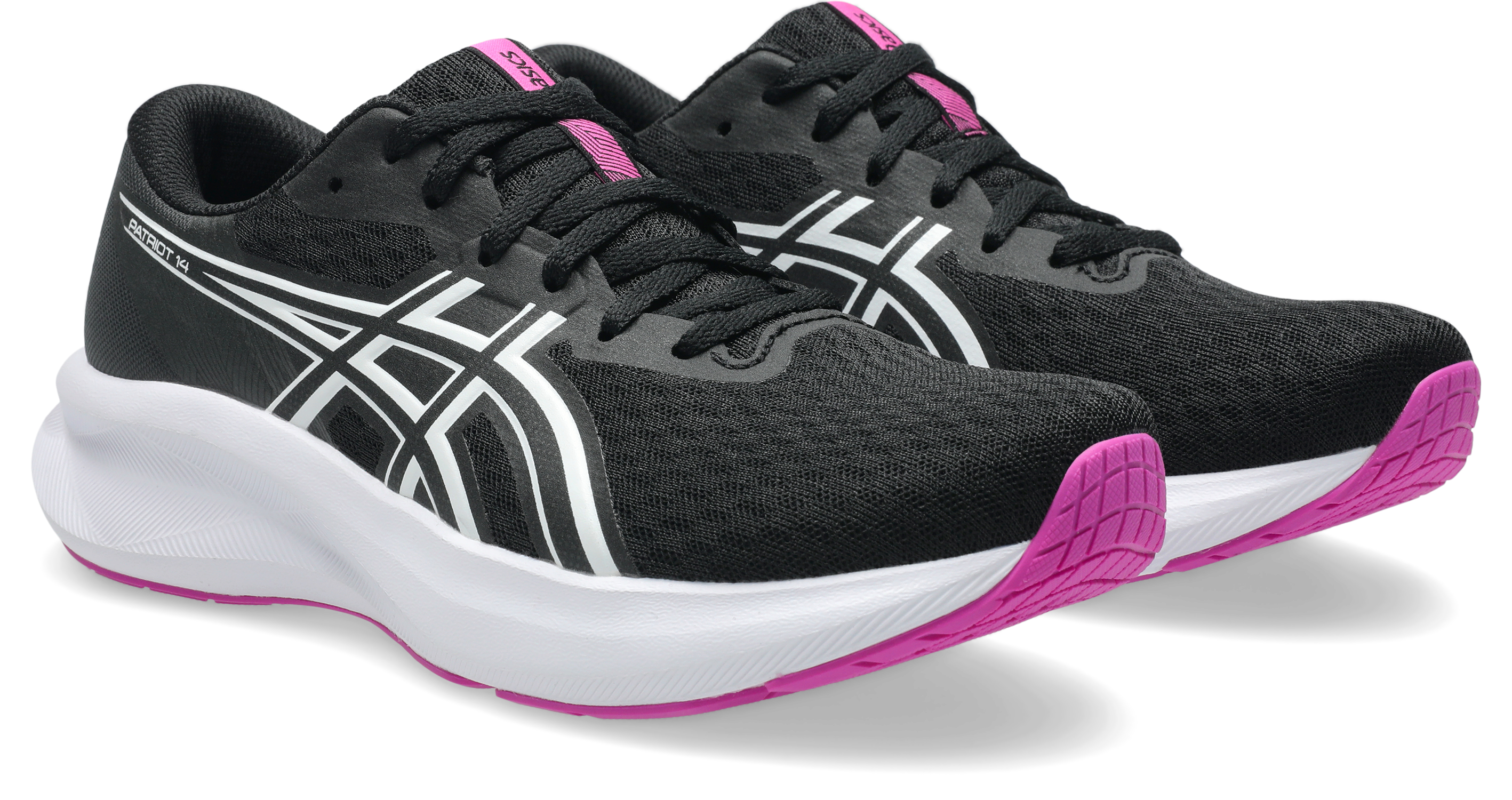 Laufschuh ASICS "PATRIOT 14", Damen, Gr. 43,5, schwarz, digital sakura, Synthetik, Schuhe Laufschuh