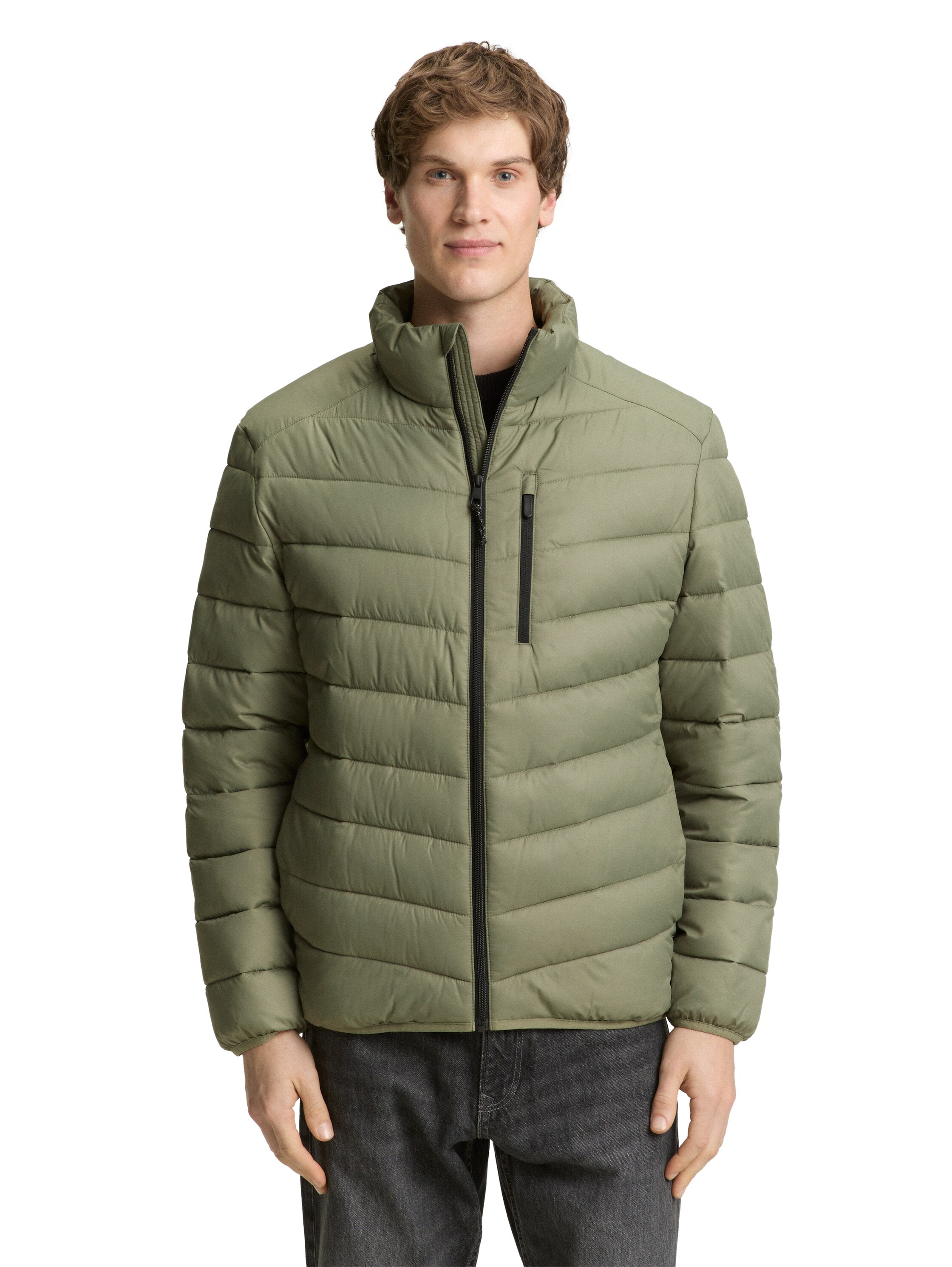 Steppjacke TOM TAILOR DENIM, Herren, Gr. XL, tree moss grün, Web, Obermaterial: 100% Polyester. Futter: 100% Polyester, unifarben, normal hüftbedeckend, Rundhals, elastischer Bund, Jacken Steppjacke, mit Stehkragen