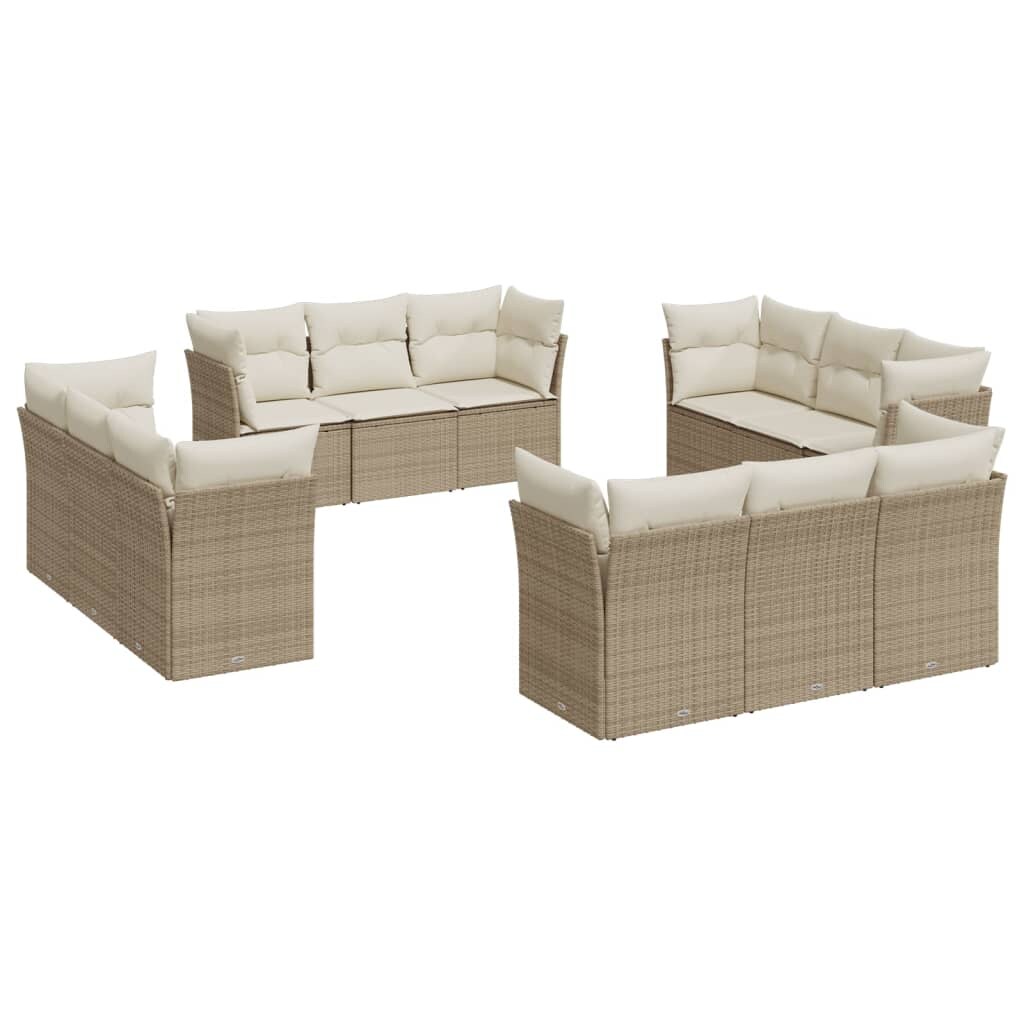 vidaXL 12-tlg. Garten-Sofagarnitur mit Kissen Beige Poly Rattan Image