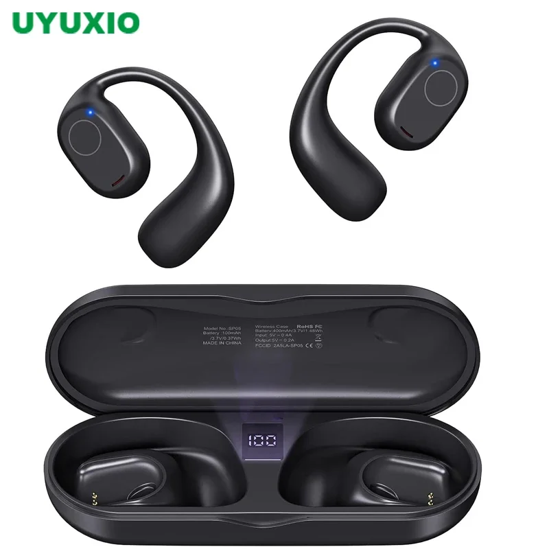 UYUXIO Open-Ear-Kopfhörer, Bluetooth 6.0, kabellose Sport-Ohrhörer mit Digitalanzeige, 40-Stunden-Spielzeit, Ohrhörer für Reisen Image