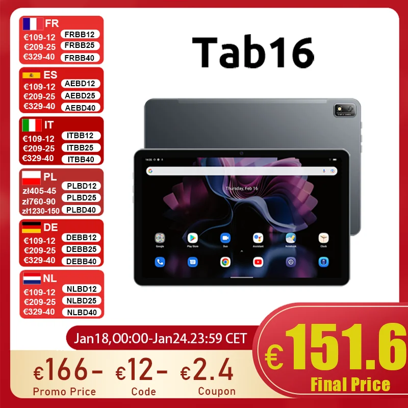 Blackview Tablets im Ausverkauf Tab16 Android Tablet 14(8+6)GB+256GB 11''2K FHD+ Display Widevine L1 Tablet PC Image