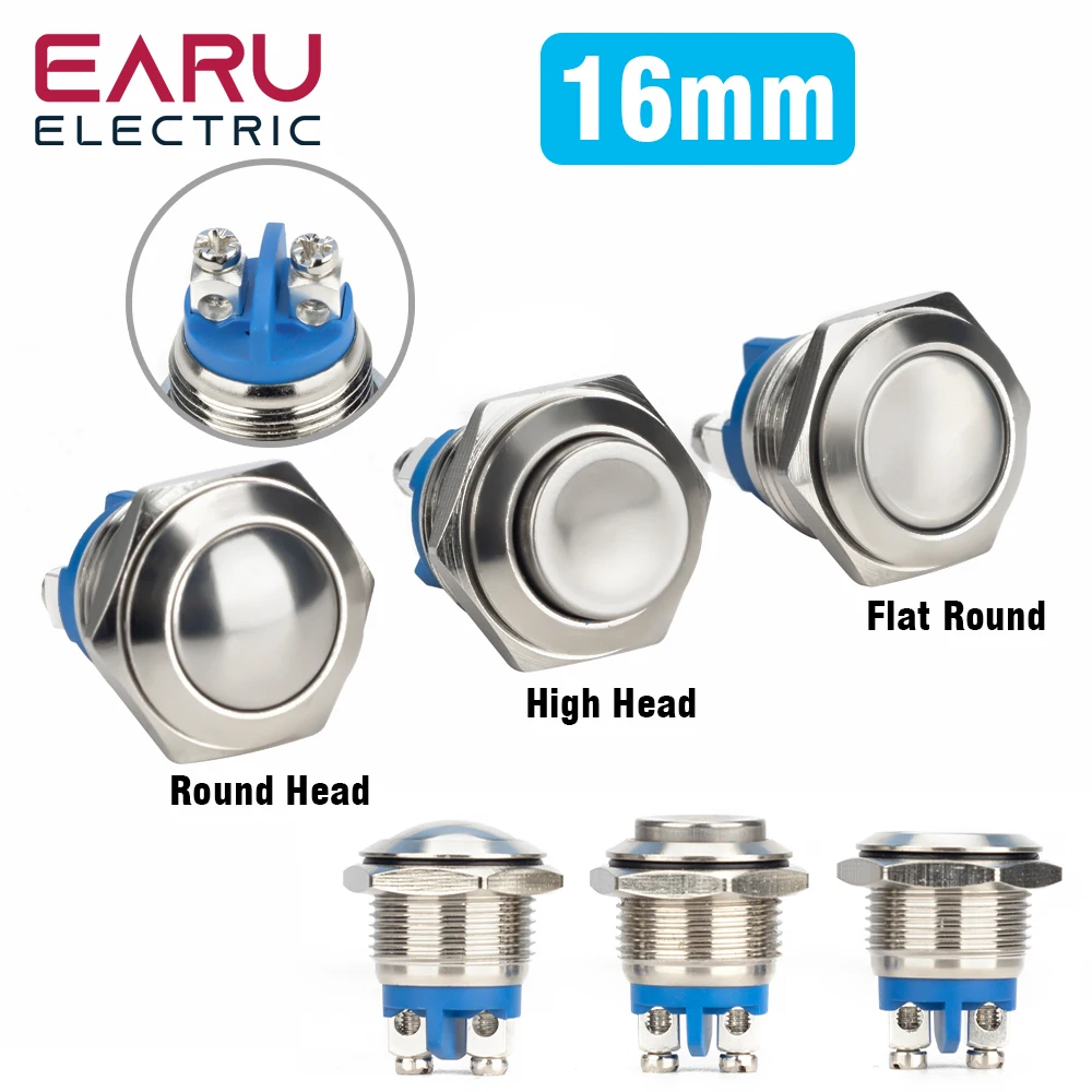 16mm 1NO Hohe Flache Kopf Wasserdicht Momentary Reset Metall Druckschalter Schraube Terminal Auto Motor Türklingel PC Netzschalter Image