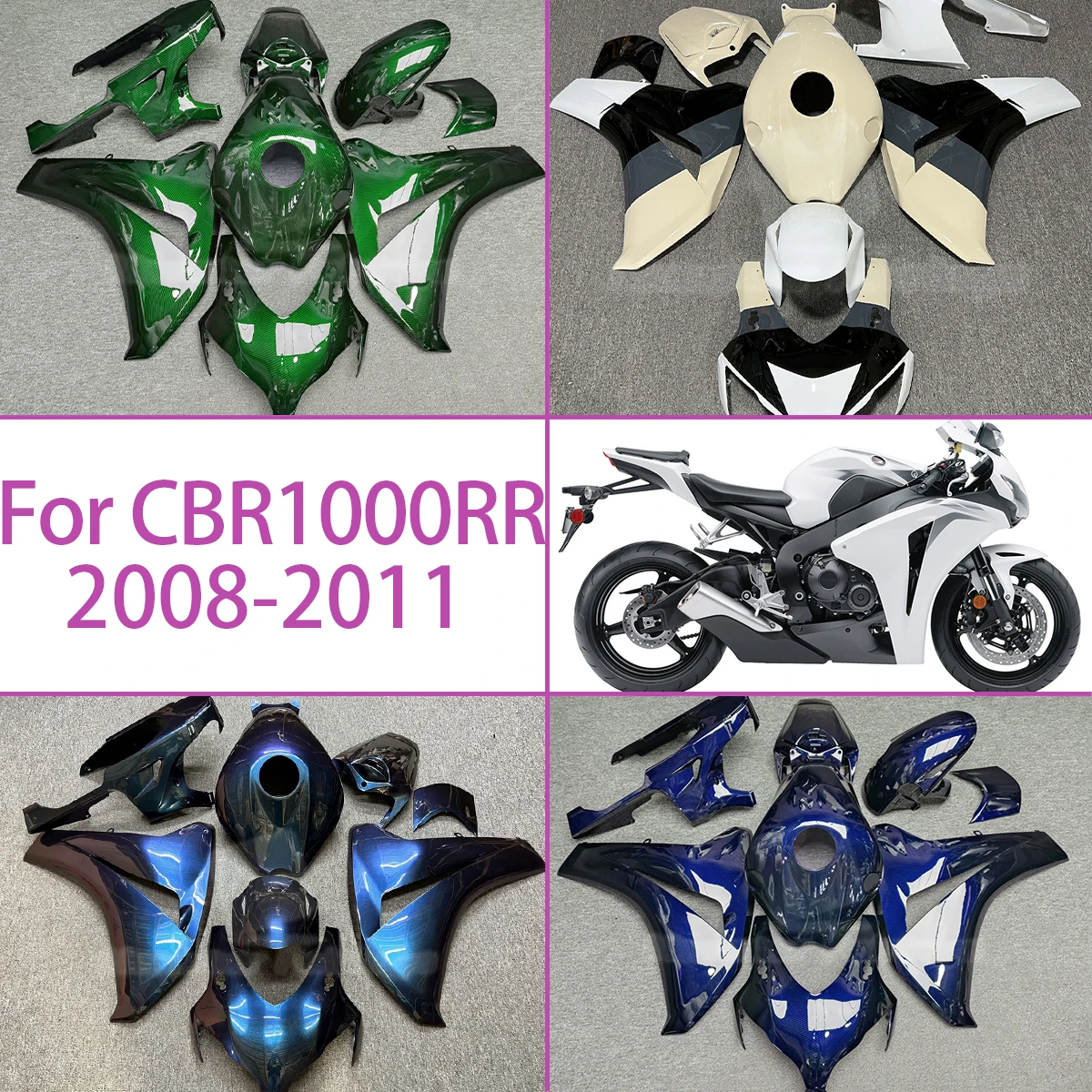 ABS-Kunststoff-Motorrad-Kit für 2008–2011 Honda CBR1000RR Verkleidungsset grün anpassbar 08–11 CBR 1000RR Image
