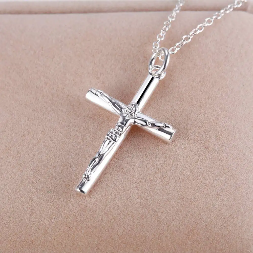 Nuova collana in argento sterling 925 croce per uomo donna moda clavicola collane a catena regalo di catena di gioielli per festa di nozze