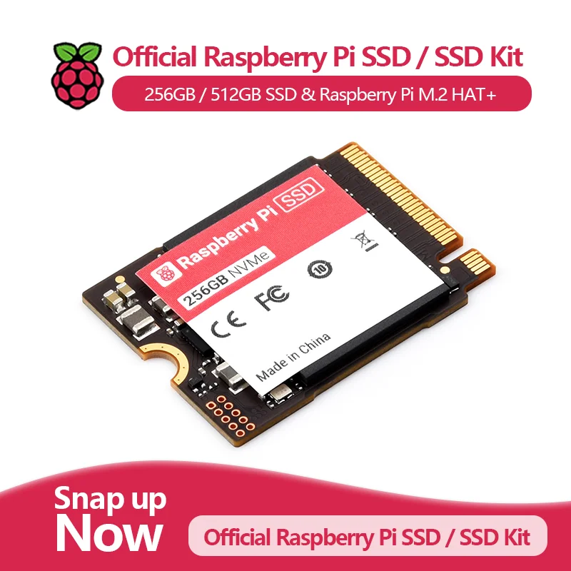 Offizielles Raspberry Pi SSD/SSD-Kit, 256 GB/512 GB und RPI M.2 HAT+, kompatibel mit PCIe Gen 3 Standard, geeignet für RPI 5. Image