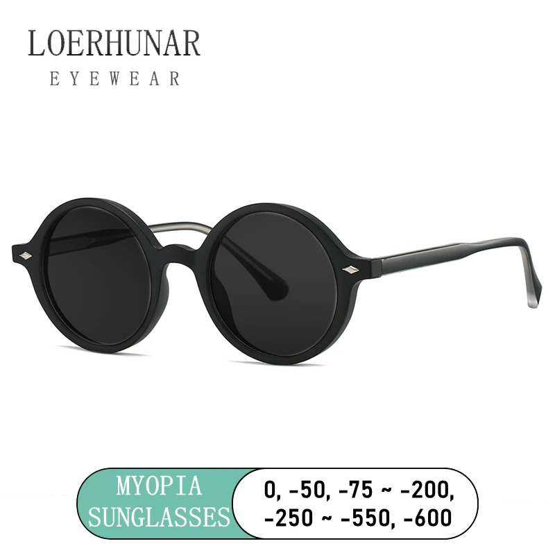 Mode TR90 Runde Großen Rahmen Myopie Optische Verordnung Grau Sonnenbrille Für Frauen Männer Fahren Angeln Retro Sonnenbrille 0 bis-6,0 Image