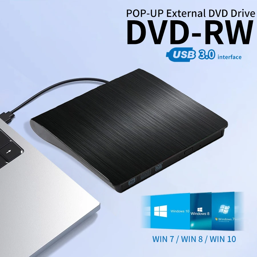 Externes DVD-Laufwerk, USB 3.0, CD-Brenner, tragbares CD +/-RW-Laufwerk, DVD-Player für ROM-Rewriter-Brenner für Laptop, Desktop, PC, Windows Image
