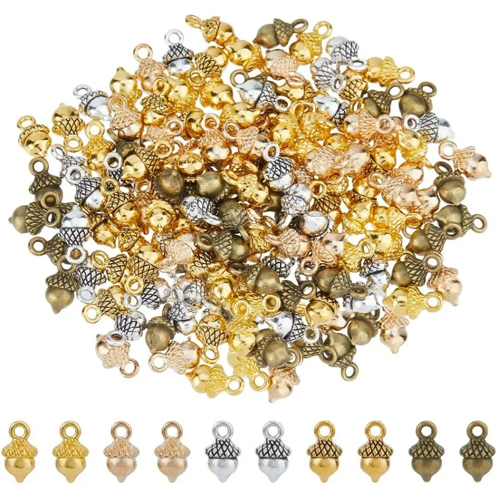 150 Stück 5 Farben Eichel Nuss Charms 12x7,5mm Legierung Eichel Charms mit Biegering Stil Legierung Tannenzapfen Anhänger Natur Nüsse Image