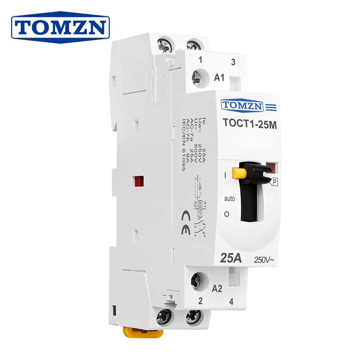TOCT1 2P 25A 220V/230V 50/60Hz DIN-Schiene Haushalts-AC-Modularschütz mit manuellem Steuerschalter 2NO oder 1NO 1NC oder 2NC Image