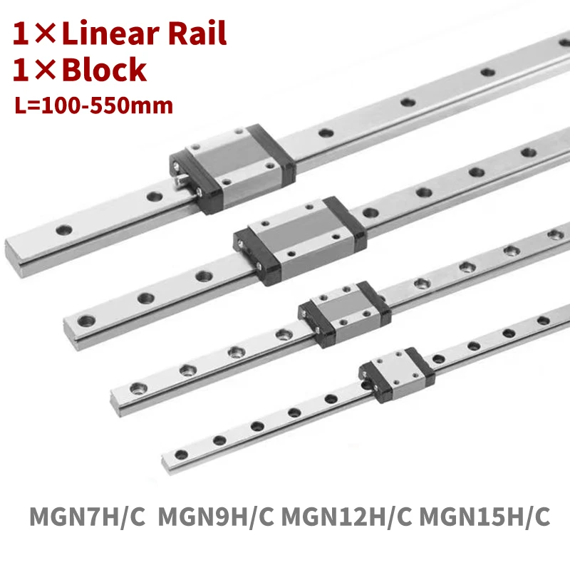 1 STÜCK MGN7C MGN7H MGN9C MGN9H MGN12C MGN12H MGN15C MGN15H Linearschienenführung 150 mm 200 mm 300 mm 400 mm 500 mm mit 1 STÜCK MGN-Schieber Image
