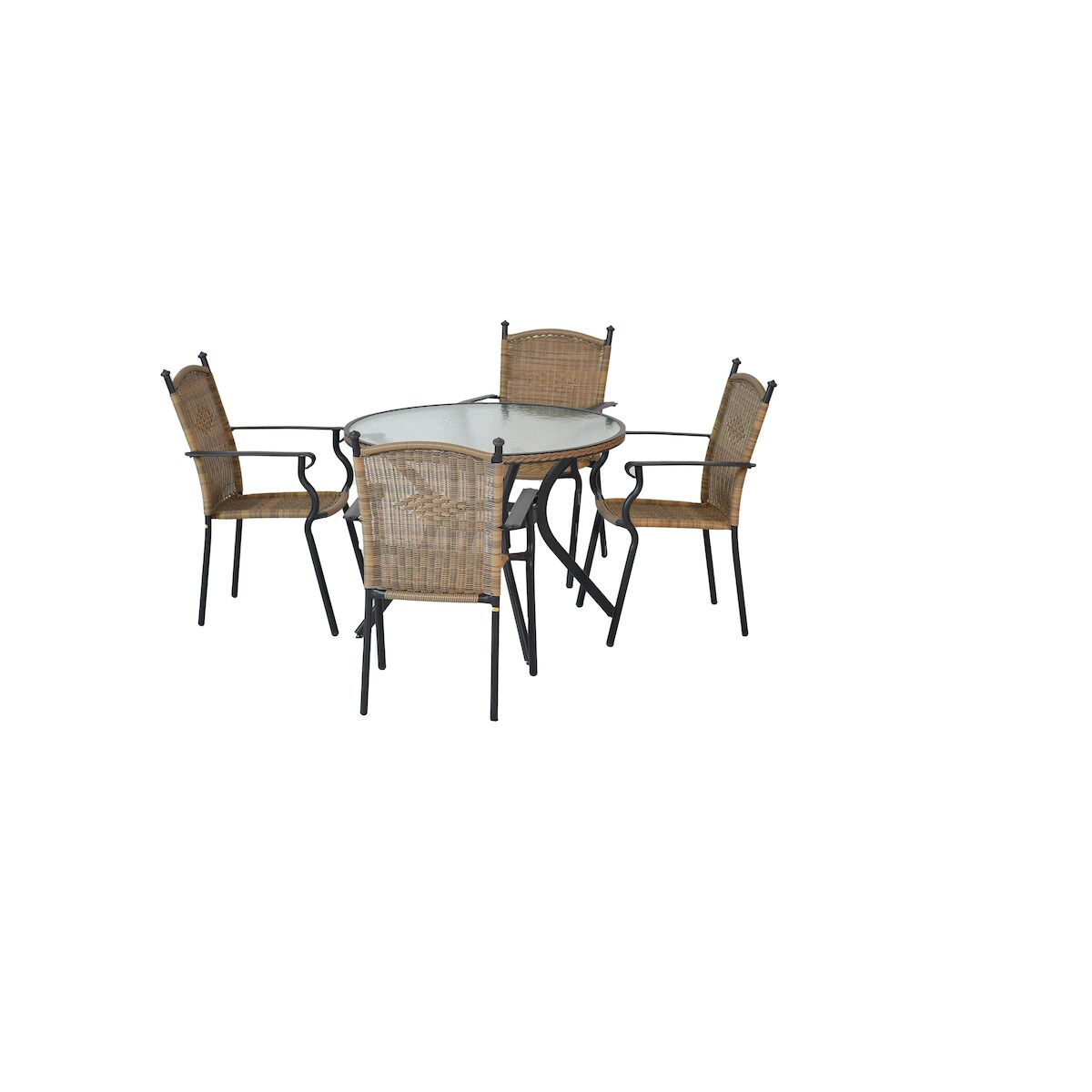 Merxx Roma Set 5tlg., 4 Stapelsessel, 1 Tisch Ø100 cm, Aluminium, Graphit/Natur Image