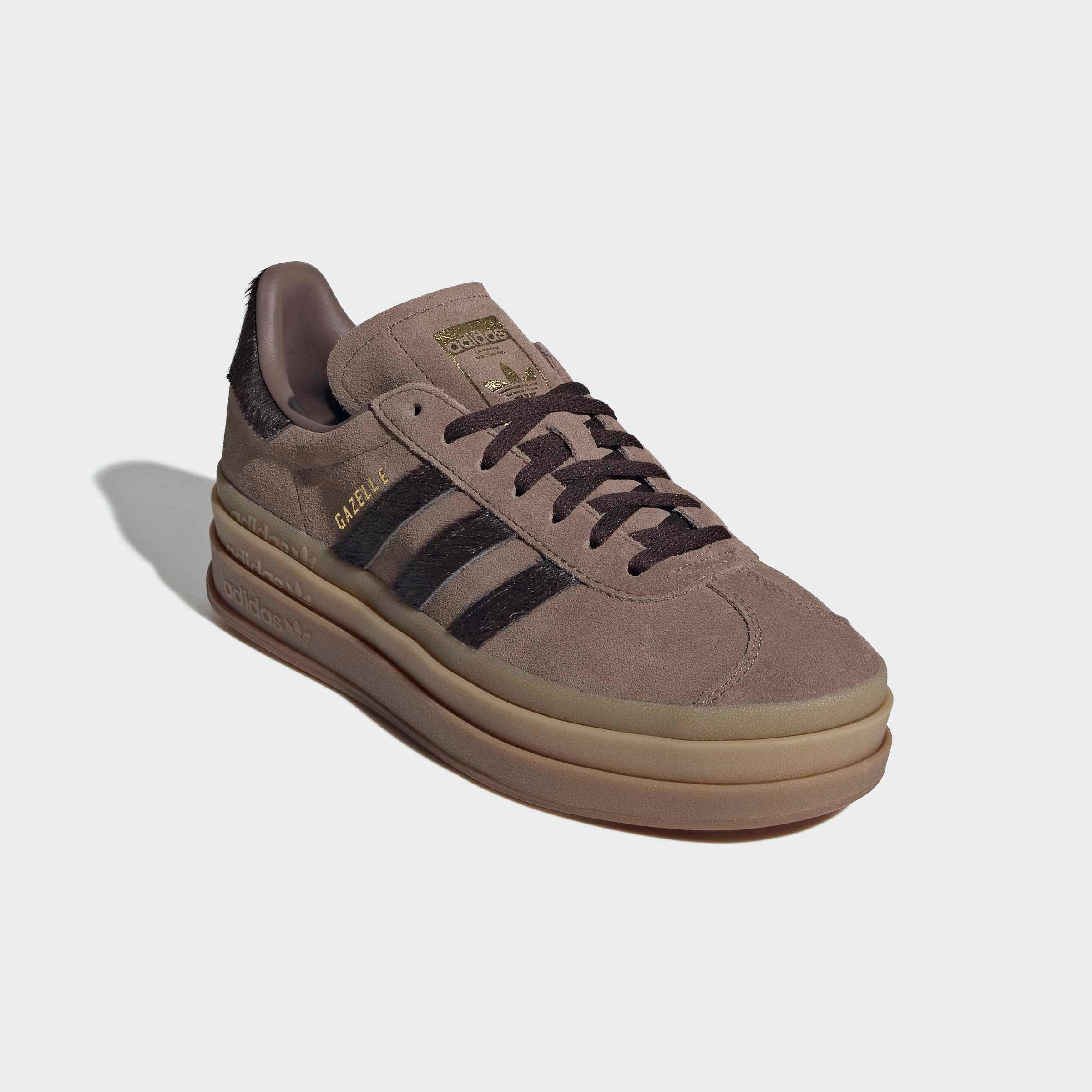 Sneaker ADIDAS ORIGINALS "GAZELLE BOLD", Damen, Gr. 40, earth strata, aurora coffee, gold metallic, Leder, Schuhe Sneaker