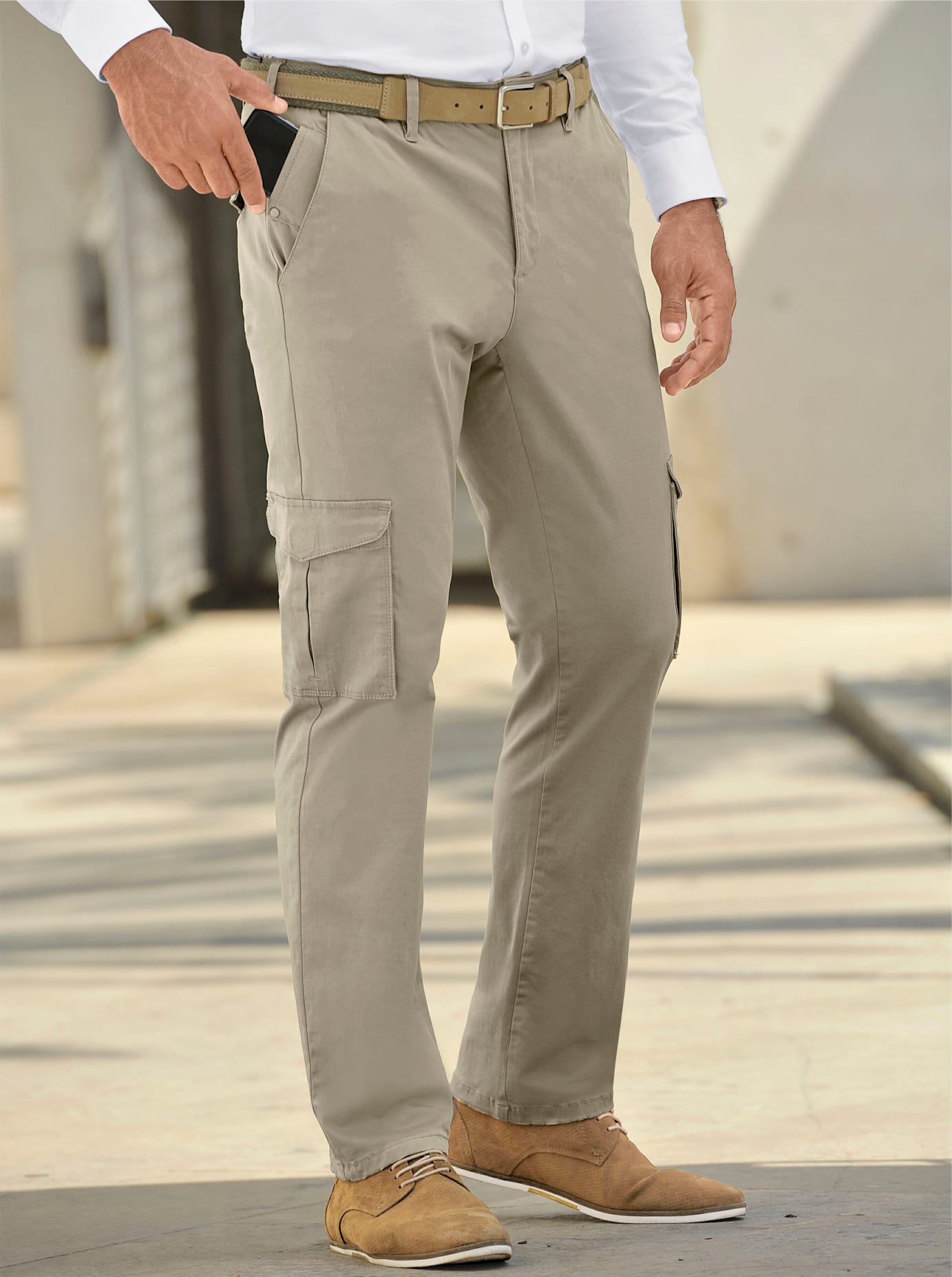 2-in-1-Hose MARCO DONATI, Herren, Gr. 30, Unterbauchgrößen, grau (stein), 97% Baumwolle, 3% Elasthan, 98% Baumwolle, 2% Elasthan, unifarben, lang, Hosen