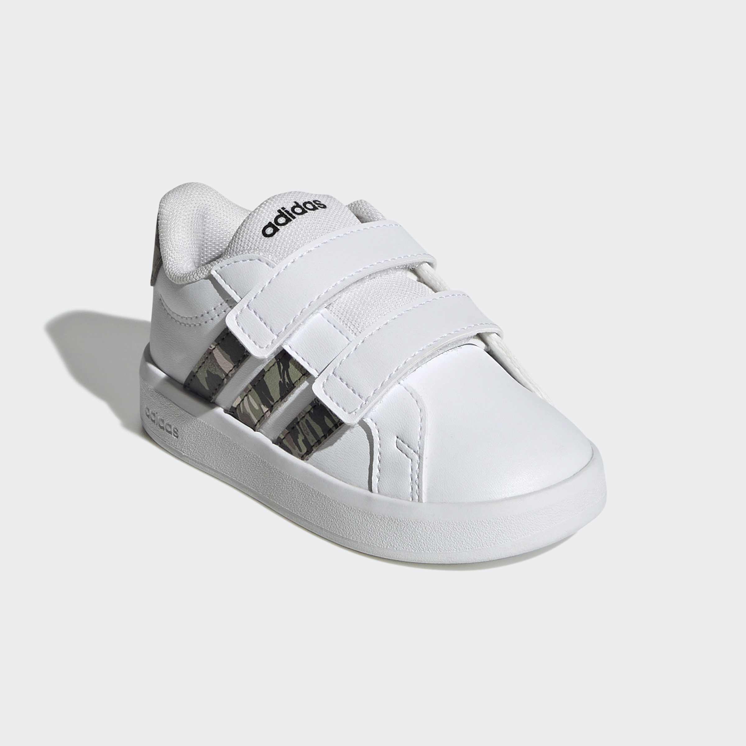 Klettschuh ADIDAS SPORTSWEAR "GRAND COURT 3.0 FÜR BABYS UND KLEINKINDER", Kinder, Gr. 23, cloud weiß, tent grün, core schwarz, Synthetik, Textil, Schuhe Klettschuh, für Kinder