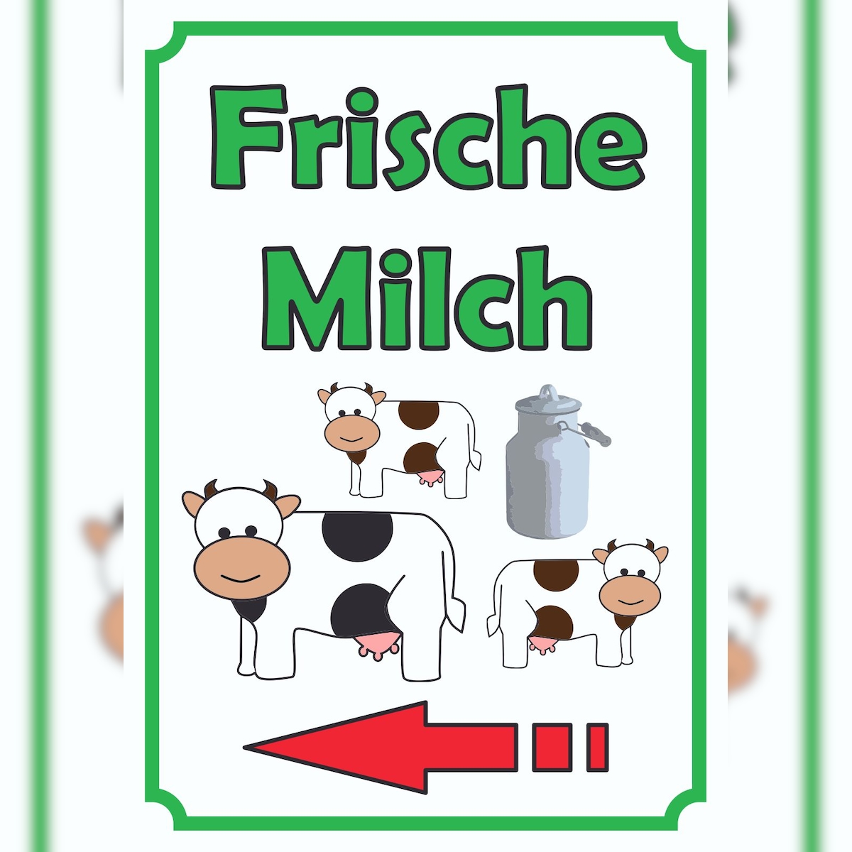 HB-Druck Frische Milch Schild Hochkant mit Pfeil links A6 (105x148mm) Image
