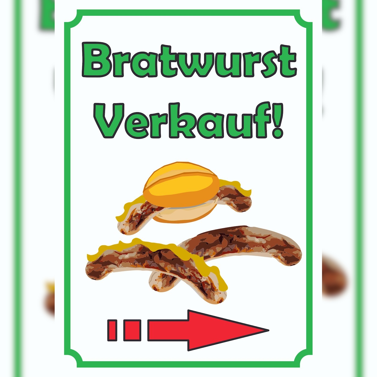 HB-Druck Bratwurst Verkaufsschild Schild Hochkant mit Pfeil rechts A0 (841x1189mm) Image