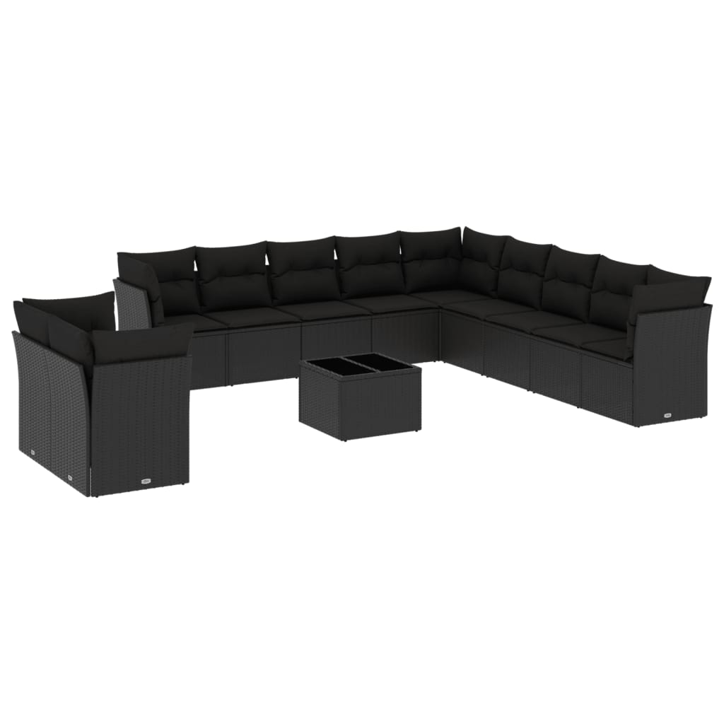 vidaXL 12-tlg. Garten-Sofagarnitur mit Kissen Schwarz Poly Rattan Image