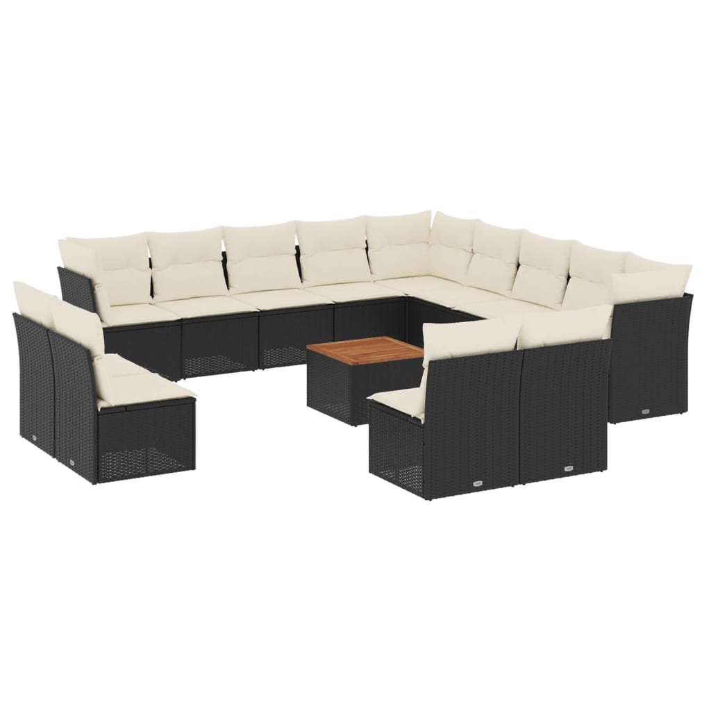 vidaXL 14-tlg. Garten-Sofagarnitur mit Kissen Schwarz Poly Rattan Image