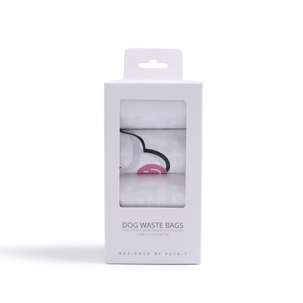 Set dispenser per sacchetti igienici Petkit, bianco - Accessorio: 8 rotoli da 15 sacchetti (120 sacchetti)