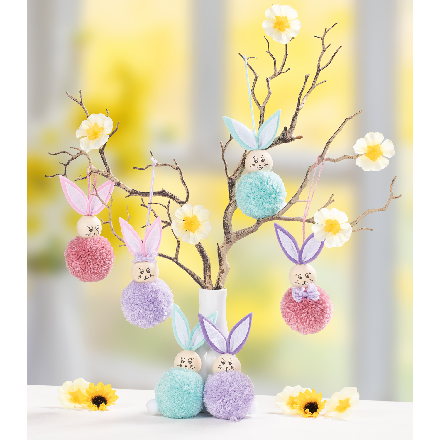 buttinette Kit créatif "lapins pompons", 12 pièces