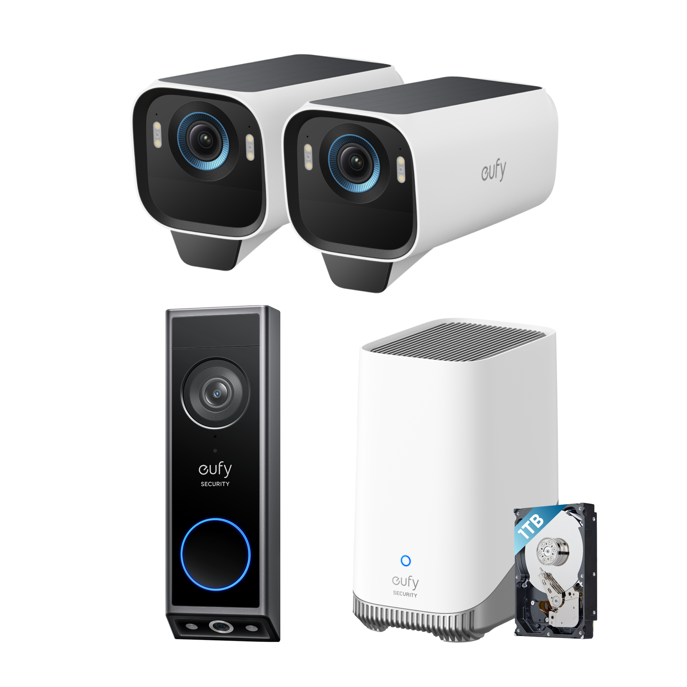 eufyCam S3 Pro 2-Cam Kit + Video Doorbell E340 + 1 TB Hard Drive
