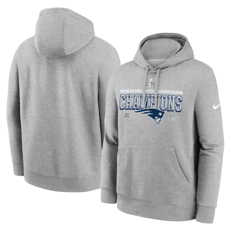 Nike Herren-Hoodie aus der New England Patriots 2025 AFC Champions Locker Room Trophy Collection in Heather Gray Image