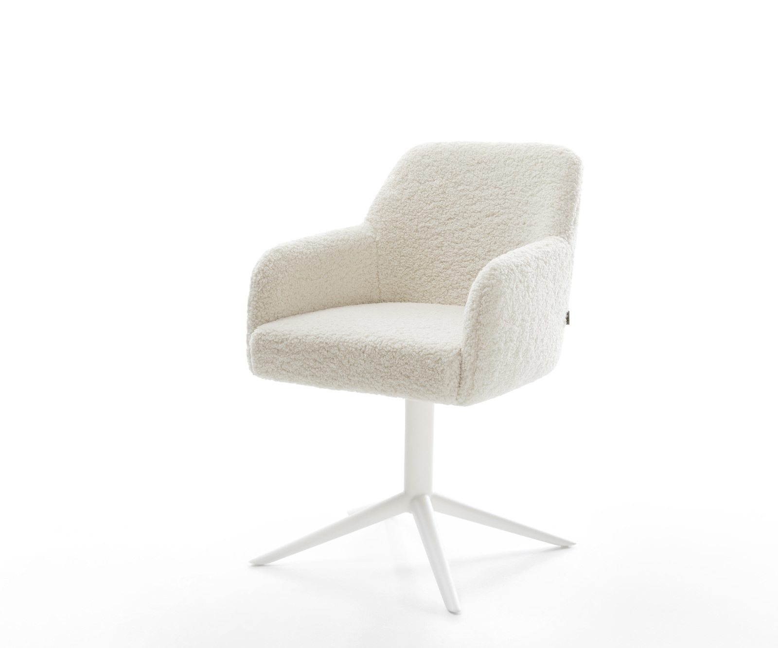 DELIFE Drehstuhl Greg-Flex Teddystoff Beige Fußkreuz Weiß 360° drehbar Wippfunktion Taschenfederkern, Esszimmerstühle Image