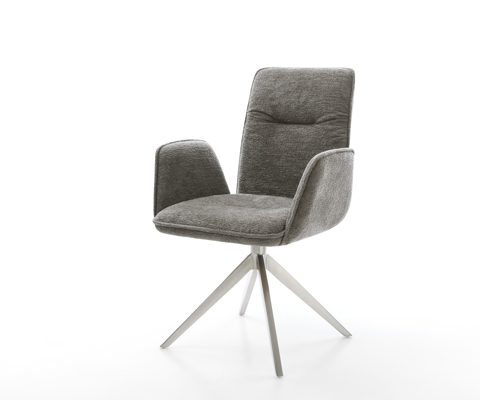 DELIFE Drehstuhl Vinja-Flex Bouclé Soft Schlamm Kreuzgestell breit Edelstahl 360° drehbar Wippfunktion, Esszimmerstühle Image