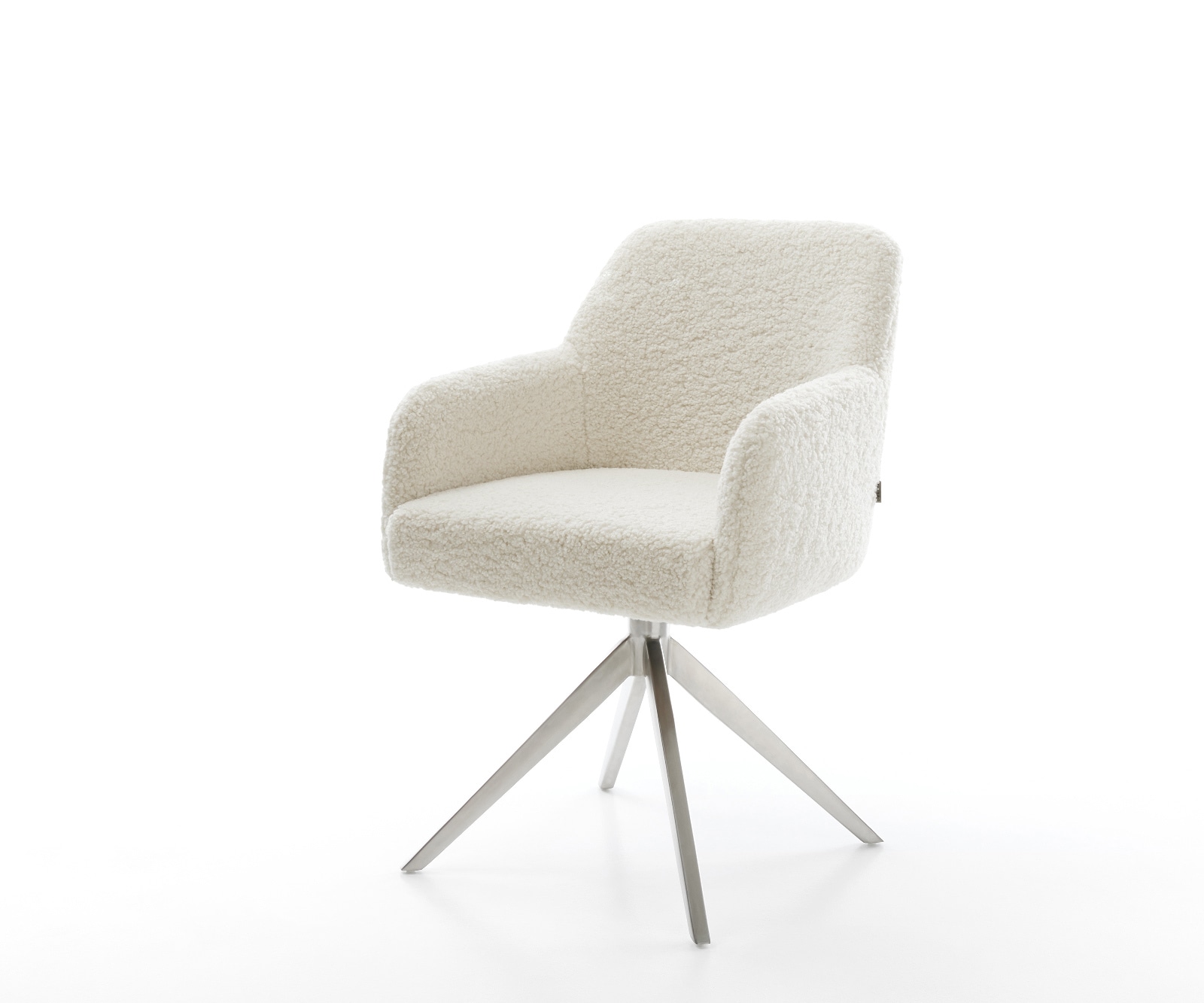 DELIFE Drehstuhl Greg-Flex Teddystoff Beige Kreuzgestell breit Edelstahl 360° drehbar Wippfunktion Taschenfederkern, Esszimmerstühle Image