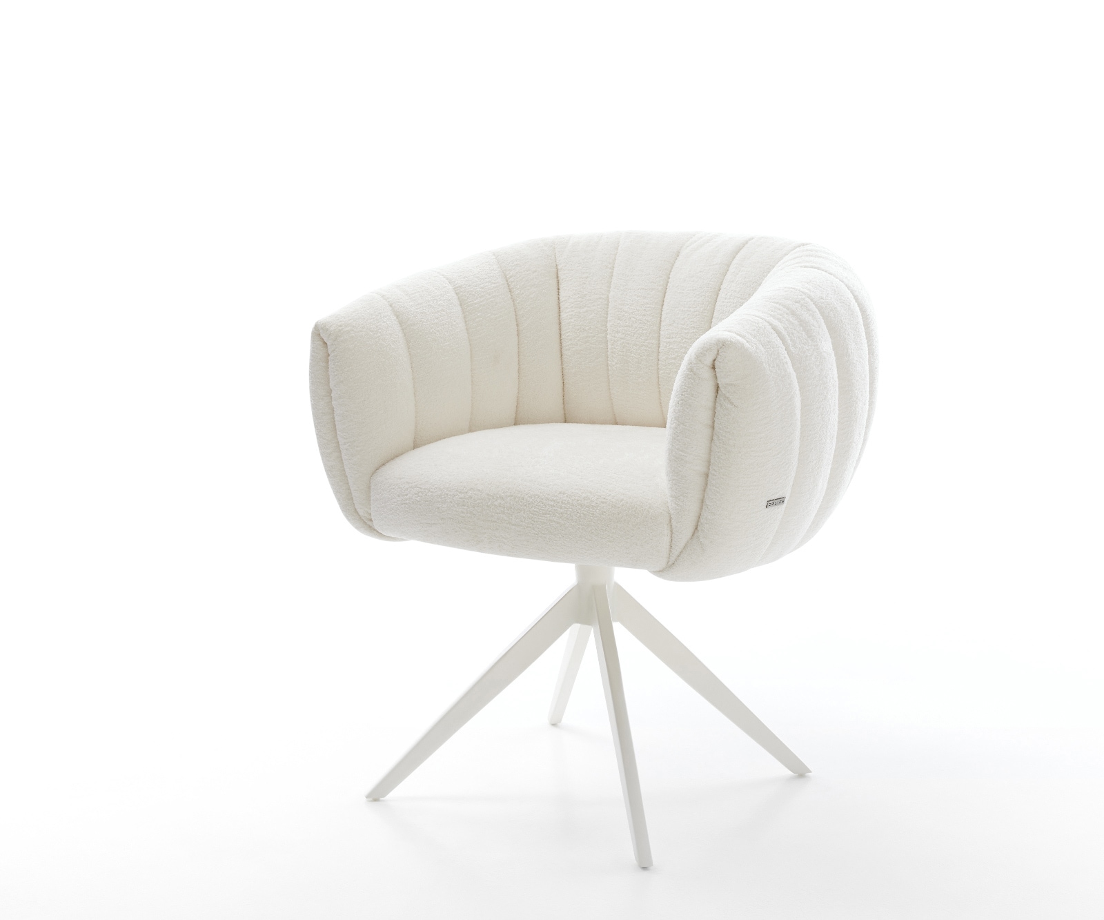 DELIFE Drehstuhl Jada-Flex Bouclé Soft Beige Kreuzgestell breit Weiß 360° drehbar Wippfunktion Taschenfederkern, Esszimmerstühle Image