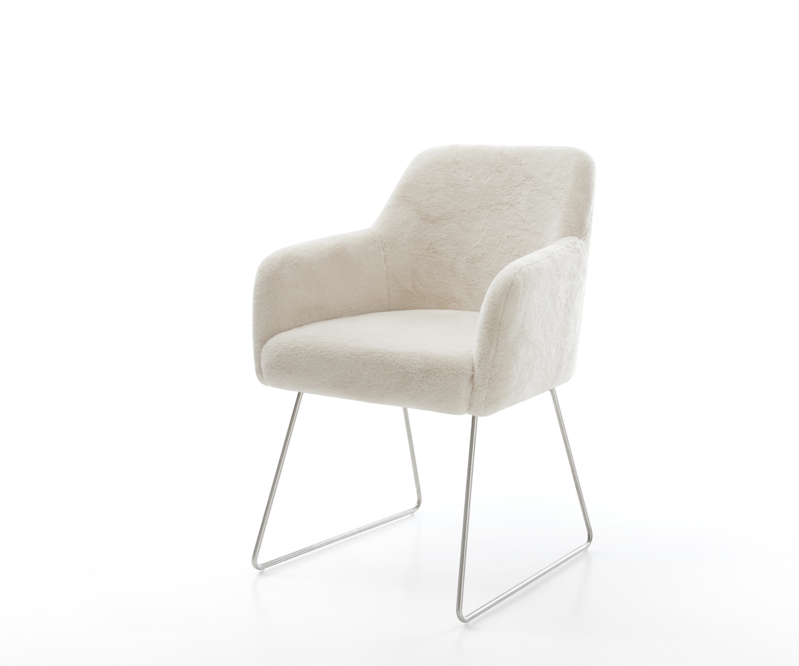 DELIFE Esszimmerstuhl Greg-Flex Plüsch Creme-Weiß Kufengestell Edelstahl Taschenfederkern, Esszimmerstühle Image