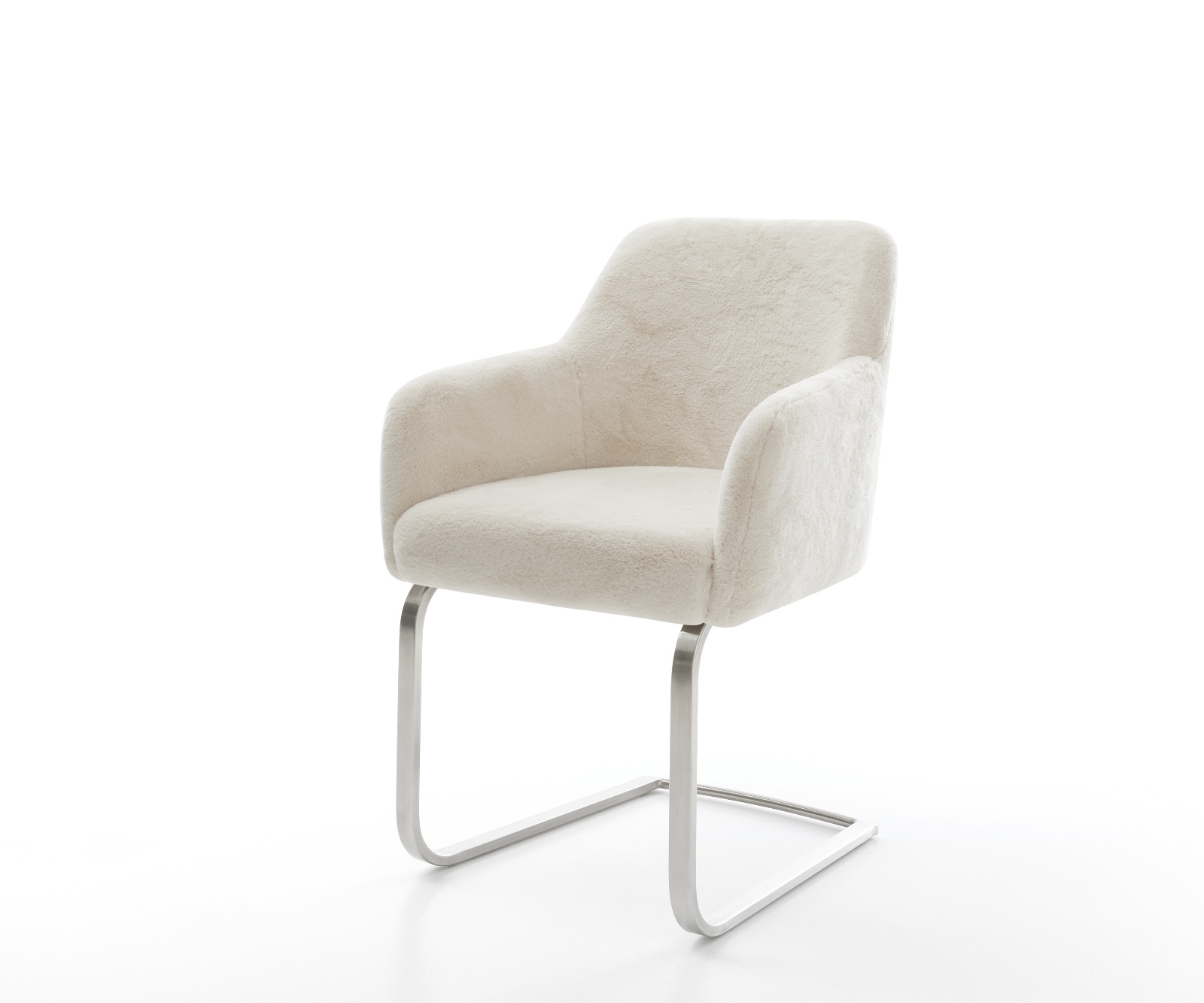 DELIFE Freischwinger Greg-Flex Plüsch Creme-Weiß Freischwinger flach Edelstahl Taschenfederkern, Esszimmerstühle Image