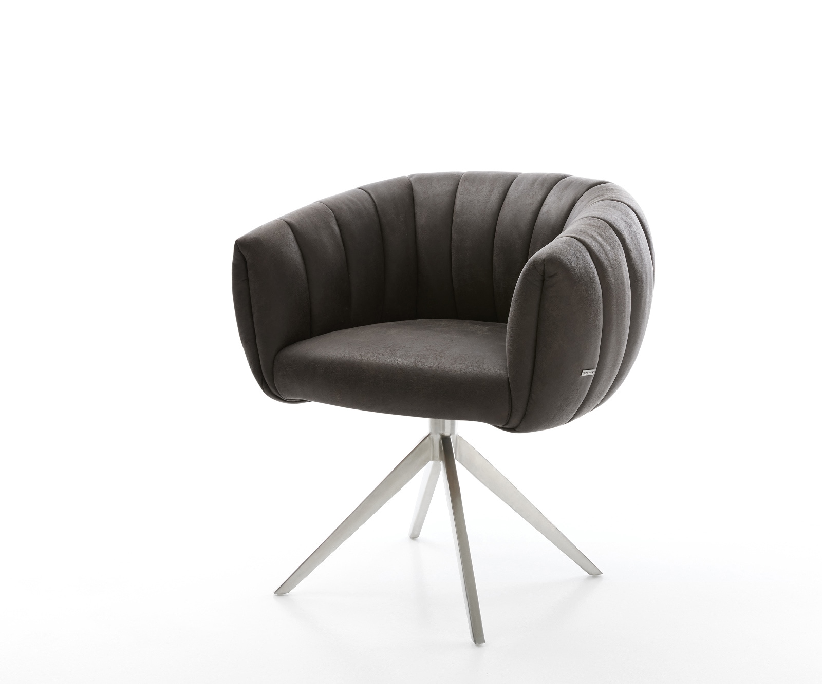 DELIFE Drehstuhl Jada-Flex Mikrofaser Anthrazit Vintage Kreuzgestell breit Edelstahl 360° drehbar Wippfunktion Taschenfederkern, Esszimmerstühle Image