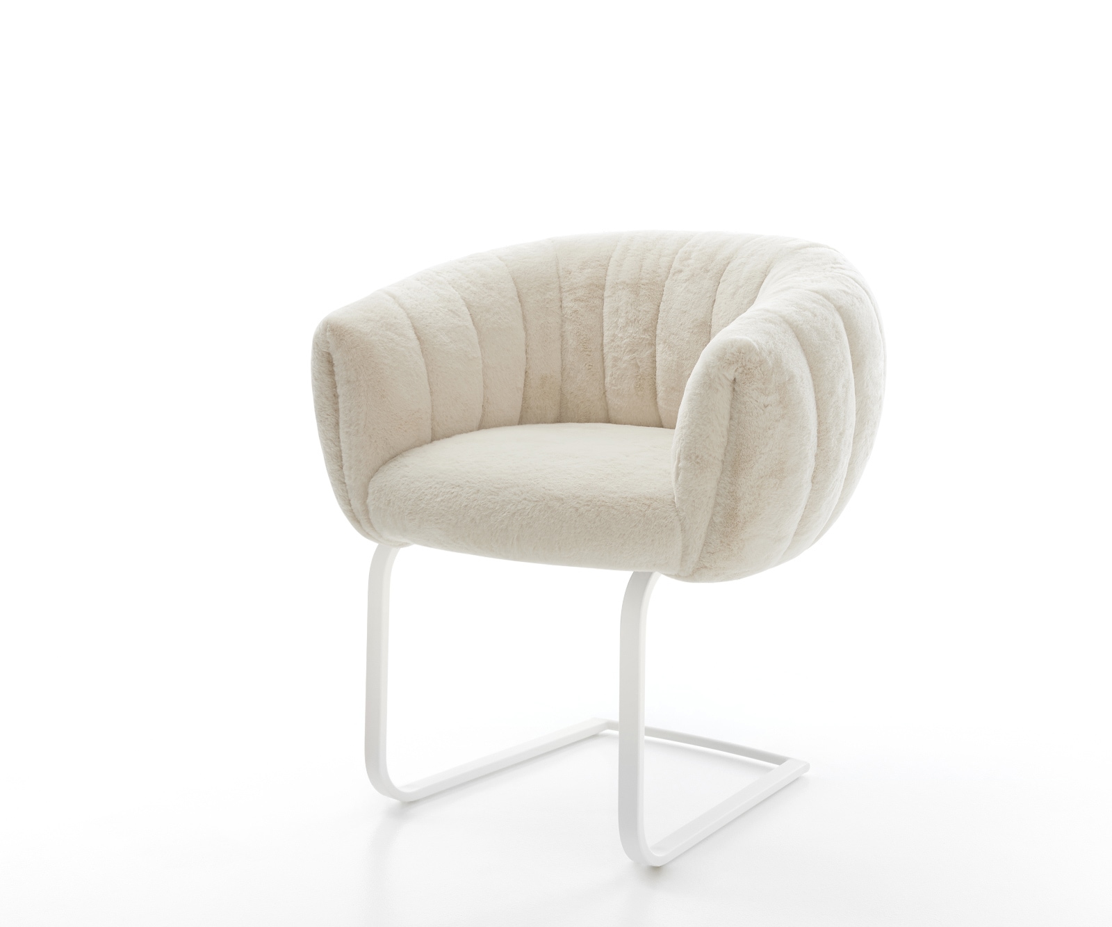 DELIFE Freischwinger Jada-Flex Plüsch Creme-Weiß Freischwinger flach Weiß Taschenfederkern, Esszimmerstühle Image