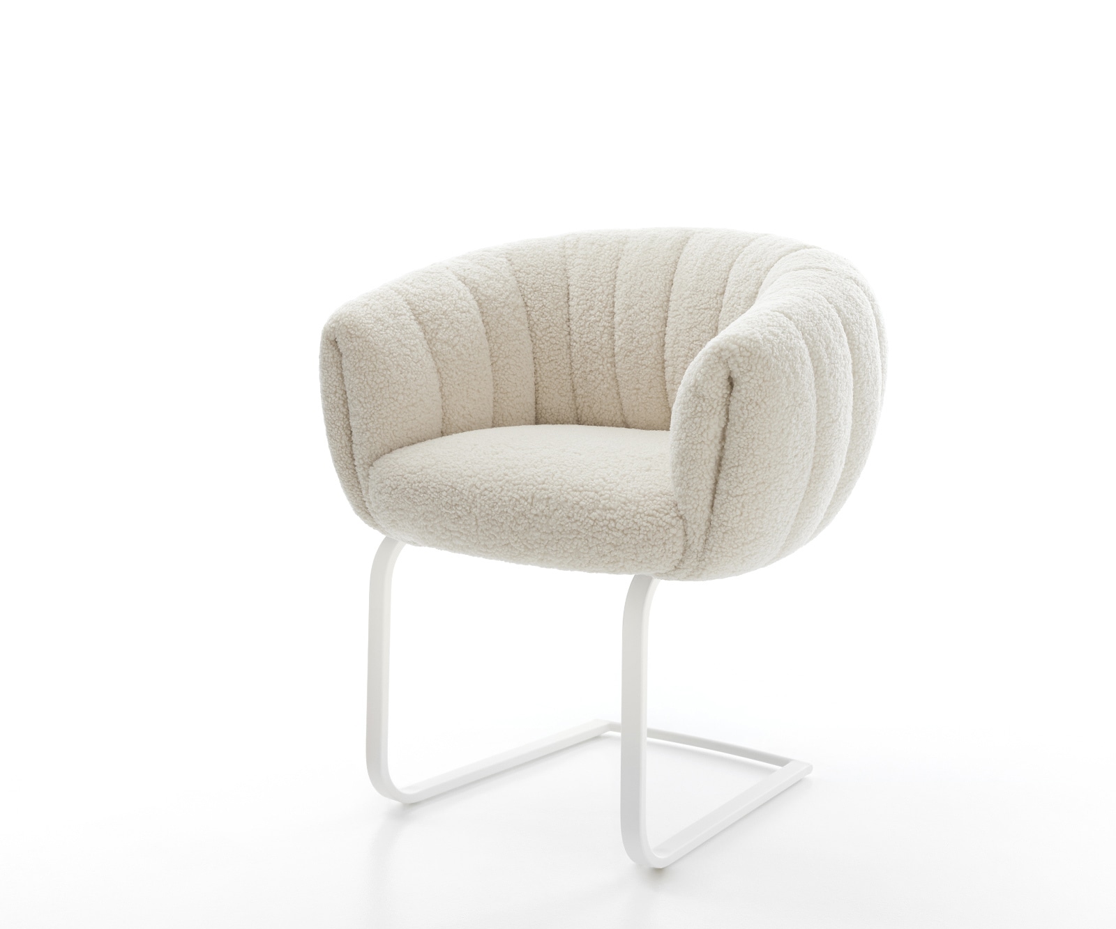 DELIFE Freischwinger Jada-Flex Teddystoff Beige Freischwinger flach Weiß Taschenfederkern, Esszimmerstühle Image