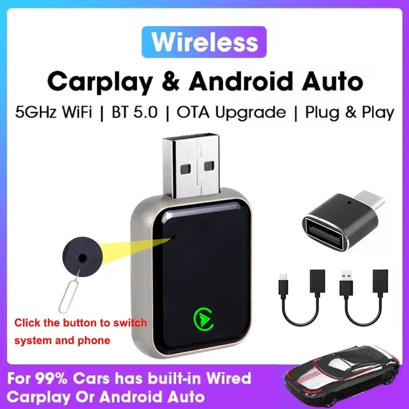 NEUE 2in1 Wireless CarPlay Adapter Android Auto AI Smart Box Auto Intelligente Systeme Für VW Toyota Nissan Honda Ford Benz Image