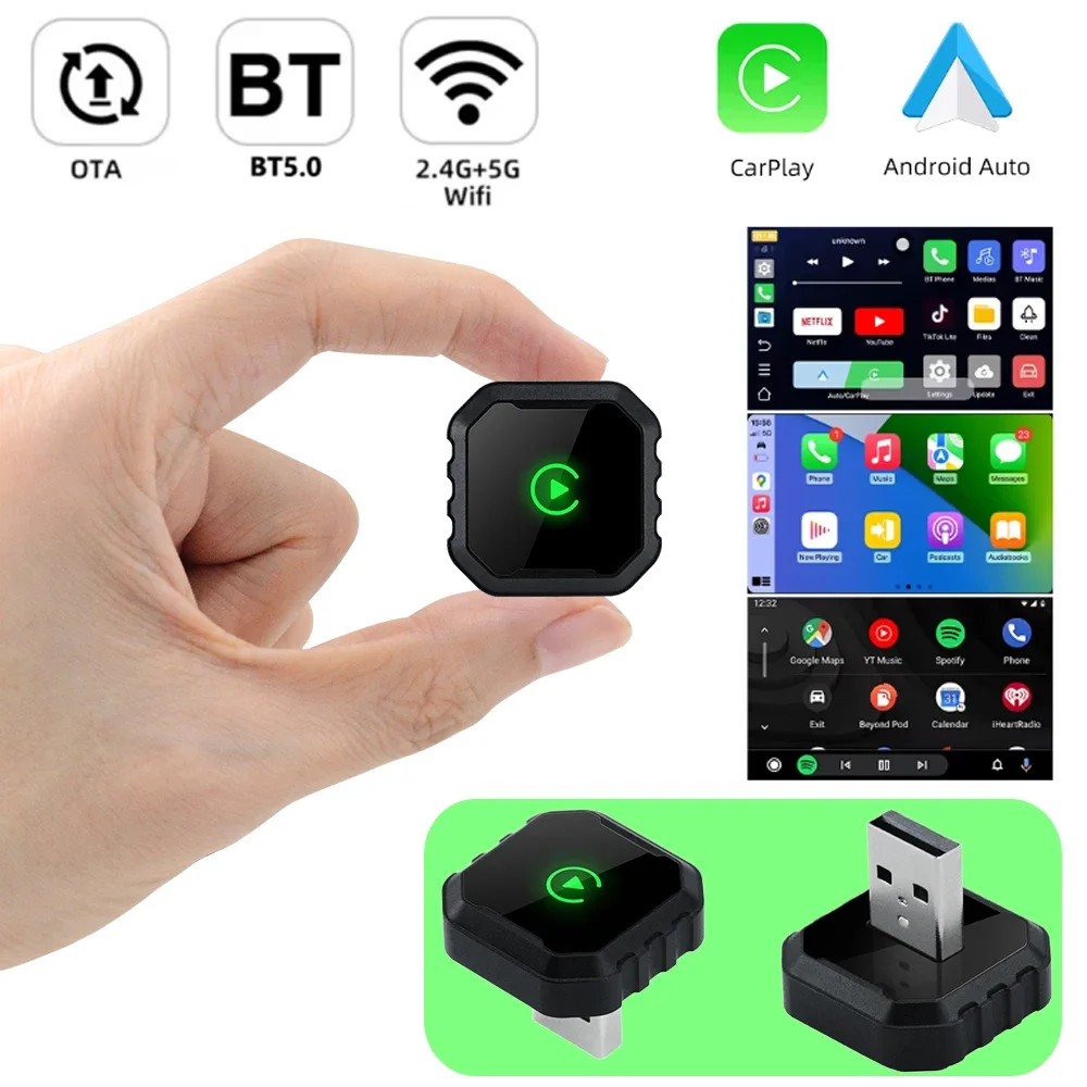2in1 Wireless Carplay Adapter Android Auto verkabelt zu Wireless Smart Dongle Bluetooth WiFi Fast Connect Plug & Play Mini Box Image