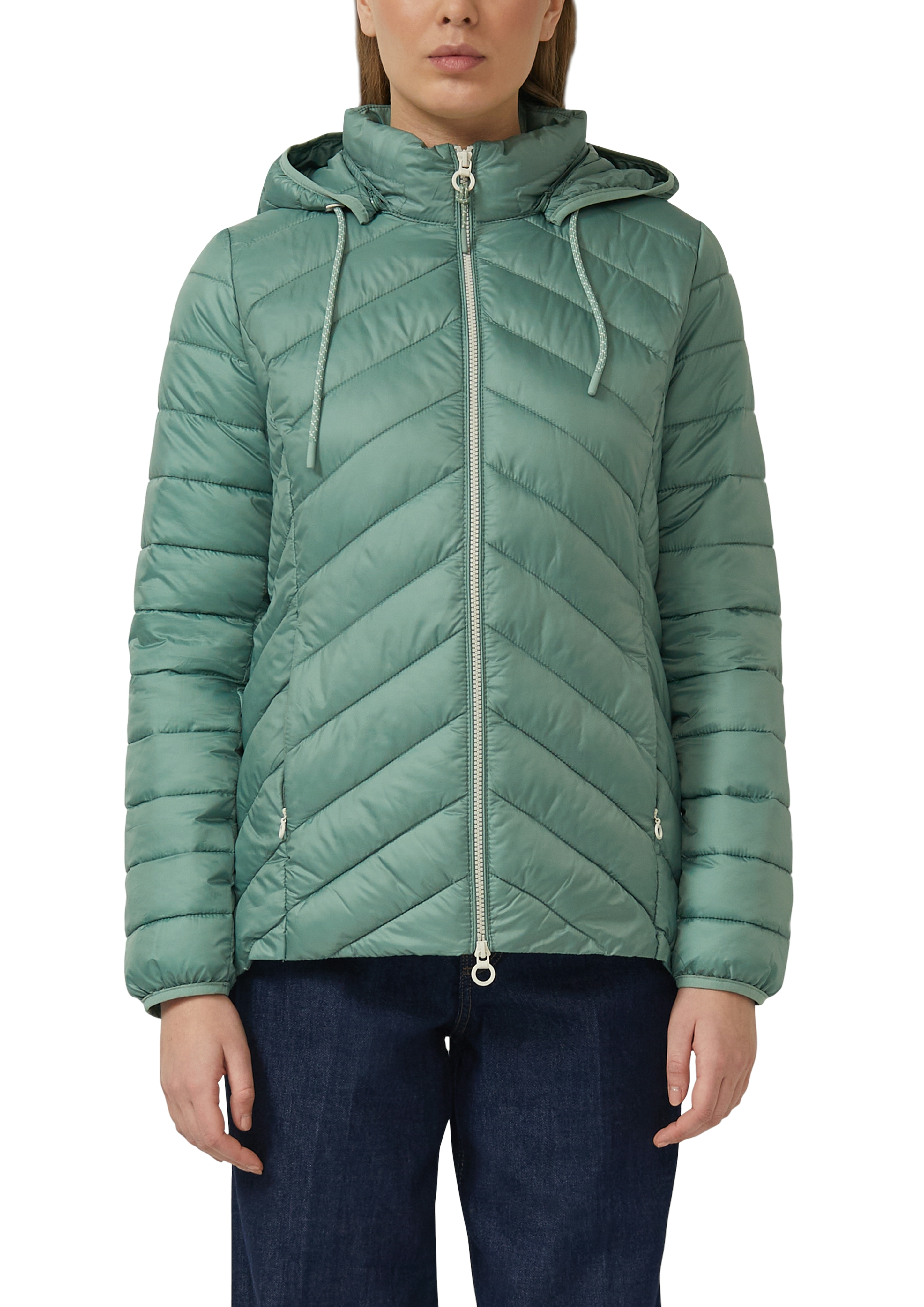 Steppjacke S.OLIVER, Damen, Gr. 36, sage grün, Web, Obermaterial: 100% Polyester, unifarben, tailliert hüftlang, Rundhals, Bündchen, Jacken Steppjacke, mit Kapuze und Kordelzug