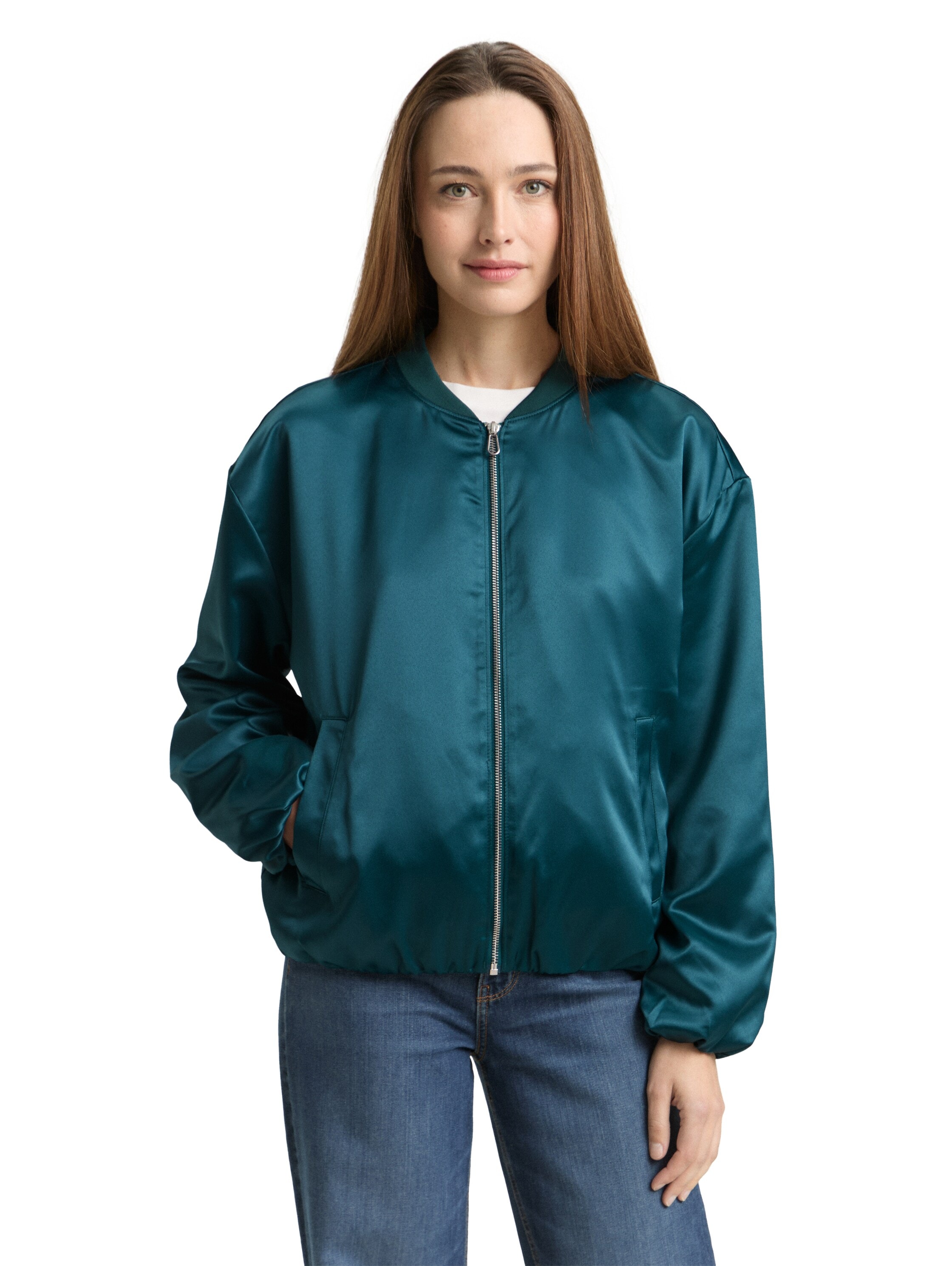 Blouson TOM TAILOR, Damen, Gr. 3XL, deep meadow grün, Web, Obermaterial: 96% Polyester, 4% Elasthan. Futter: 100% Polyester, unifarben, regular fit normal, elastischer Bund, Jacken Blouson, mit Bomberkragen